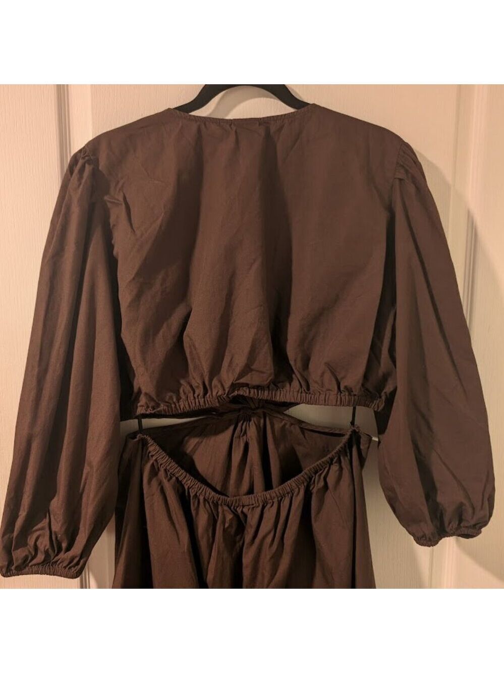 Gap | Puff Sleeve Cutout Midi Dress In Woodsy Brown (XL-Tall) - Picture 8 of 12